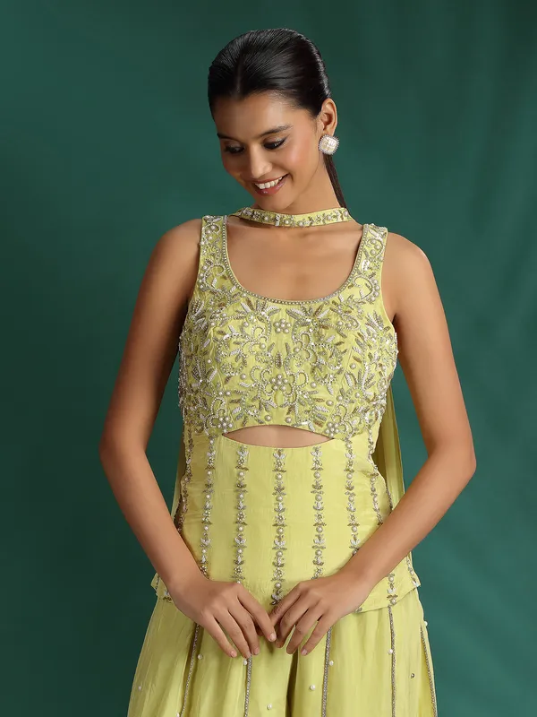 Pista green silk palazzo suit with dupatta
