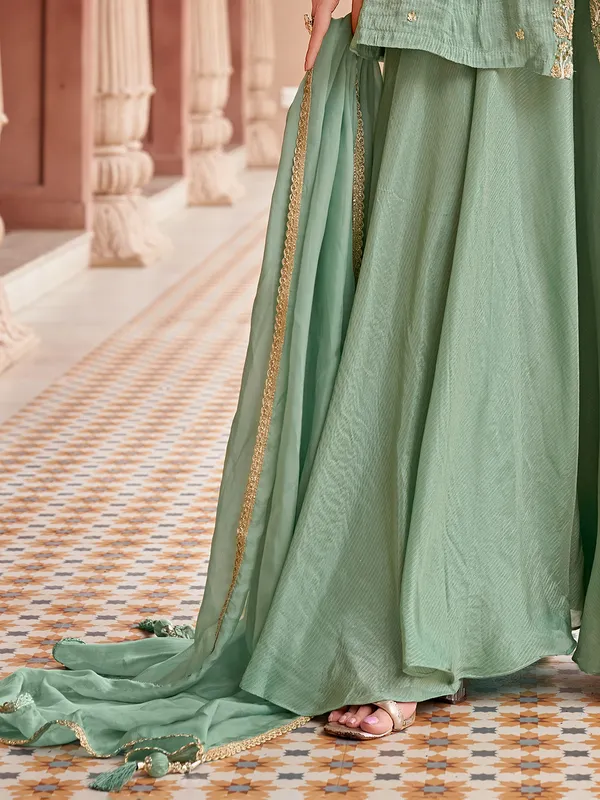 Pista green silk palazzo suit with dupatta for women