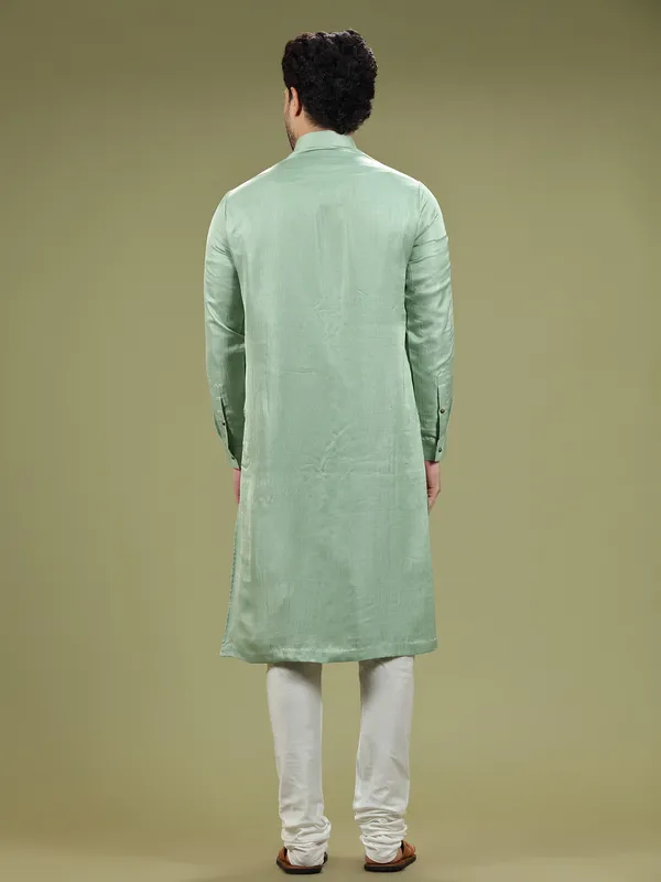 Pista green silk plain kurta suit