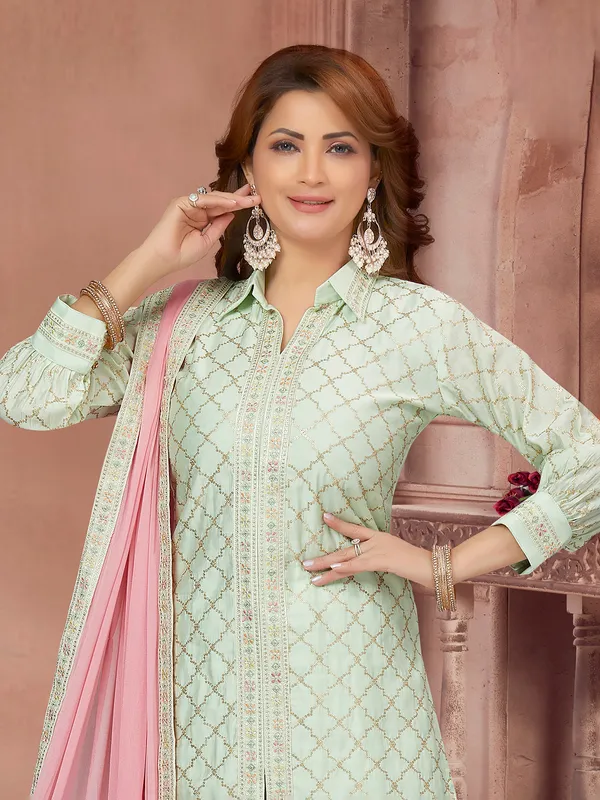 Pista green silk punjabi style salwar suit