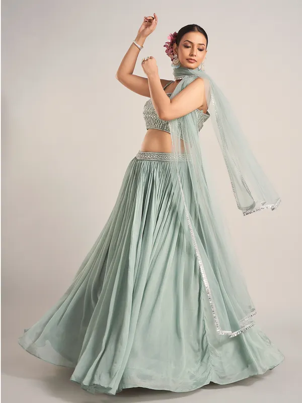 Pista green silk reception wear lehenga choli