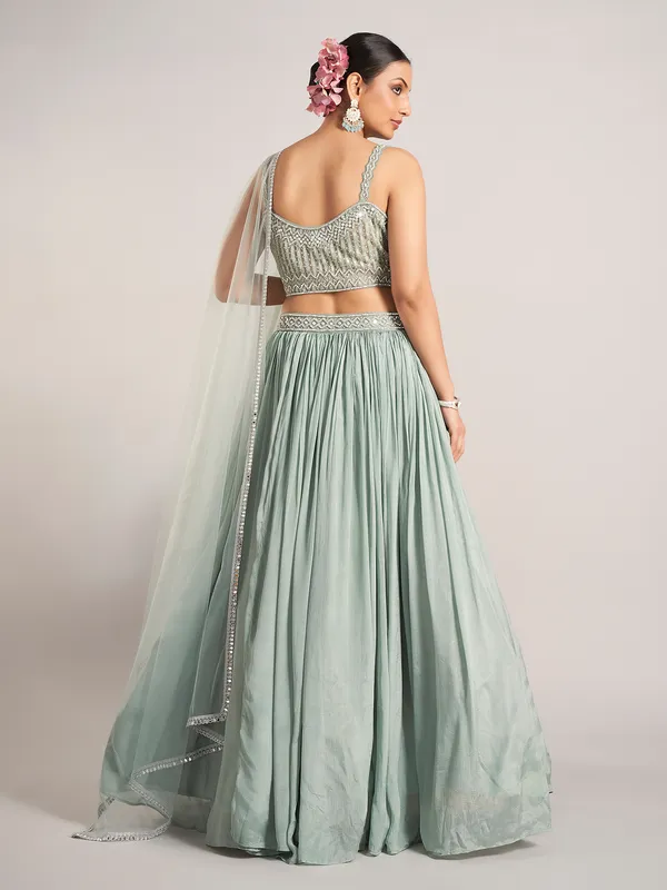 Pista green silk reception wear lehenga choli