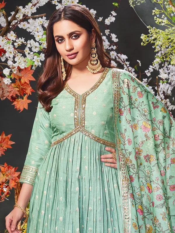 Pista green silk salwar suit