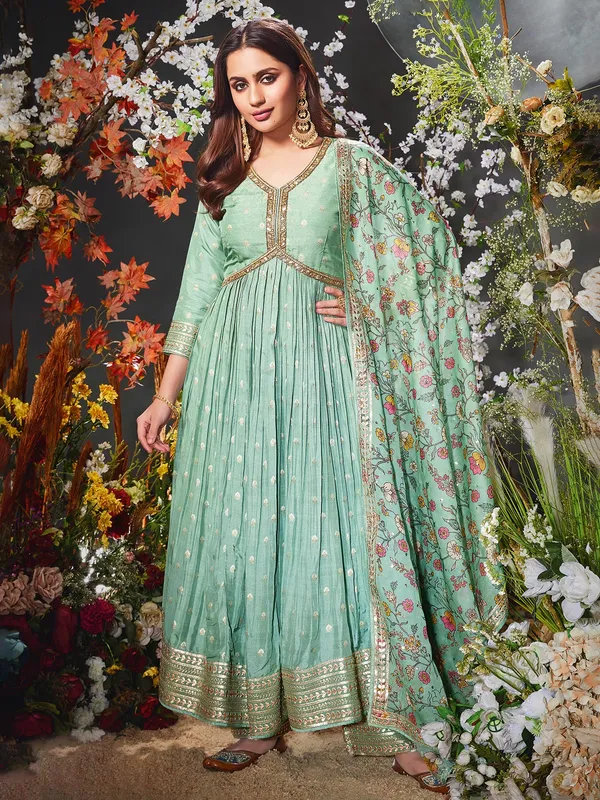 Pista green silk salwar suit