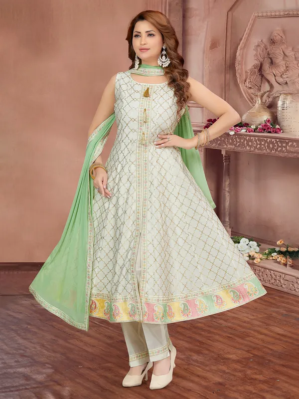 Pista green silk salwar suit with dupatta