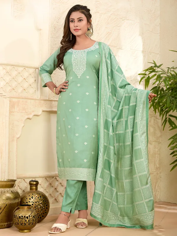 Pista green silk salwar suit with dupatta for women