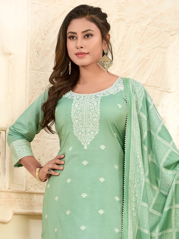 Pista green silk salwar suit with dupatta for women