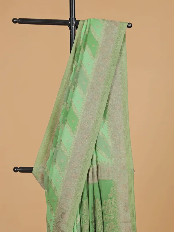 Pista green silk saree for festivals