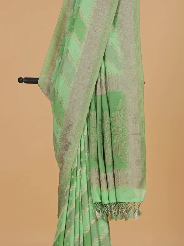Pista green silk saree for festivals