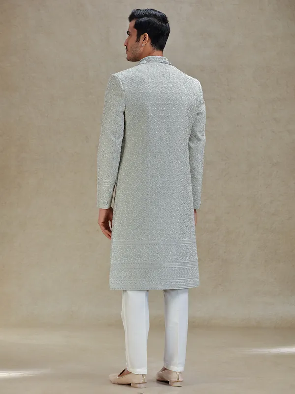 Pista green silk sherwani for wedding
