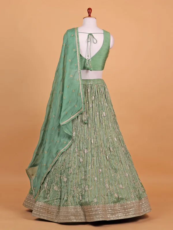 Pista green silk striped lehenga choli for women