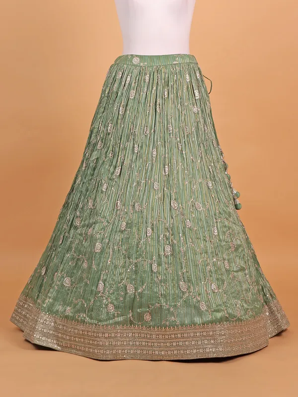Pista green silk striped lehenga choli for women