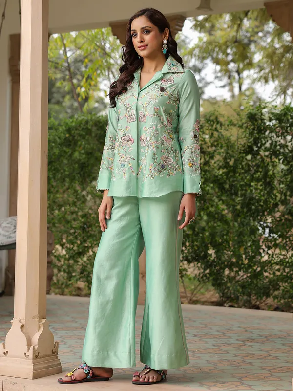 Pista green silk tencel pakistani co-ord set