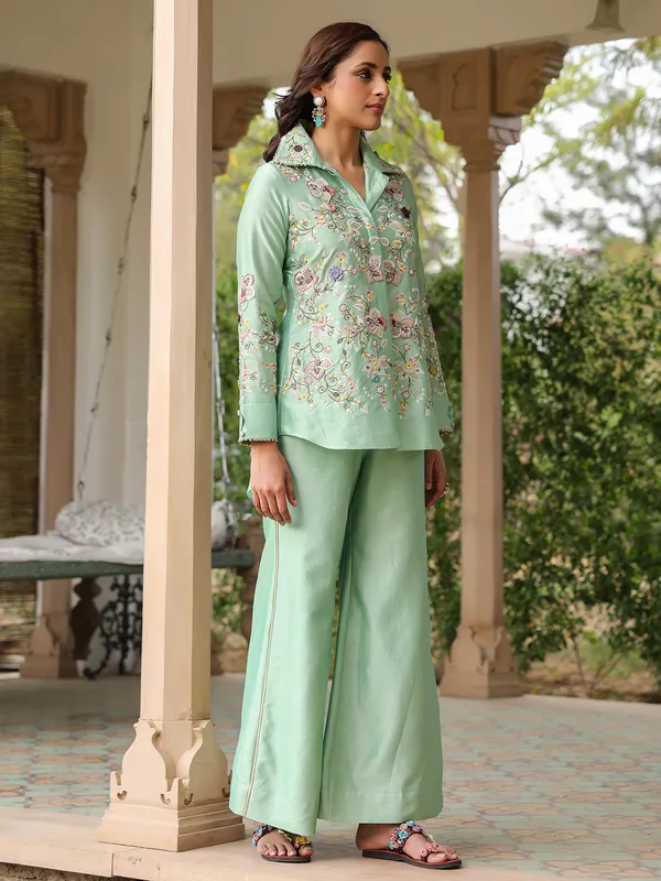 Pista green silk tencel pakistani co-ord set