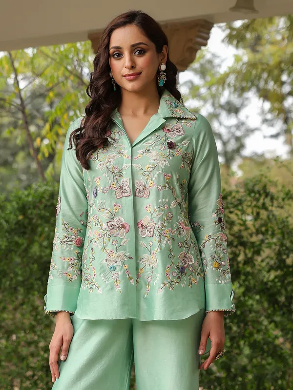 Pista green silk tencel pakistani co-ord set