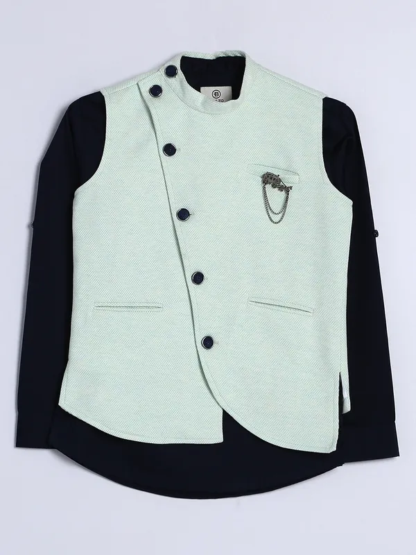 Pista green silk textured waistcoat with shirt