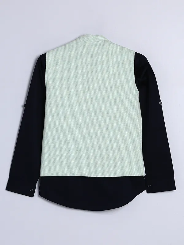 Pista green silk textured waistcoat with shirt