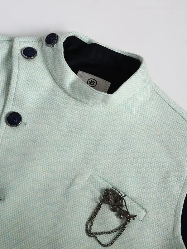 Pista green silk textured waistcoat with shirt