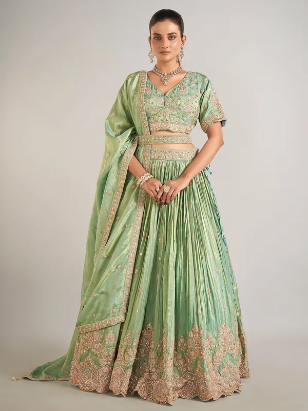 Pista green silk wedding wear lehenga choli