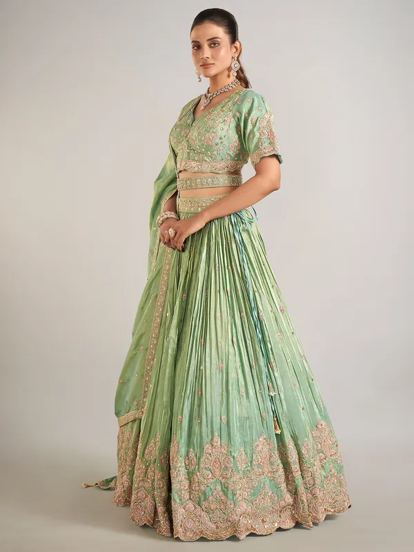 Pista green silk wedding wear lehenga choli