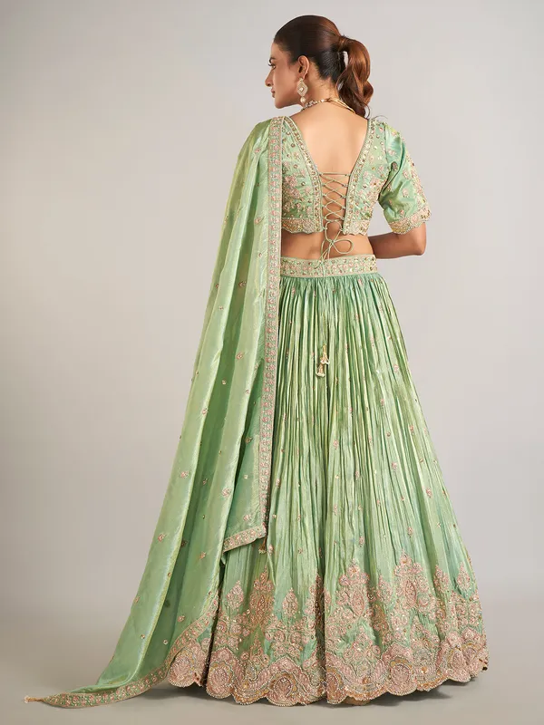 Pista green silk wedding wear lehenga choli