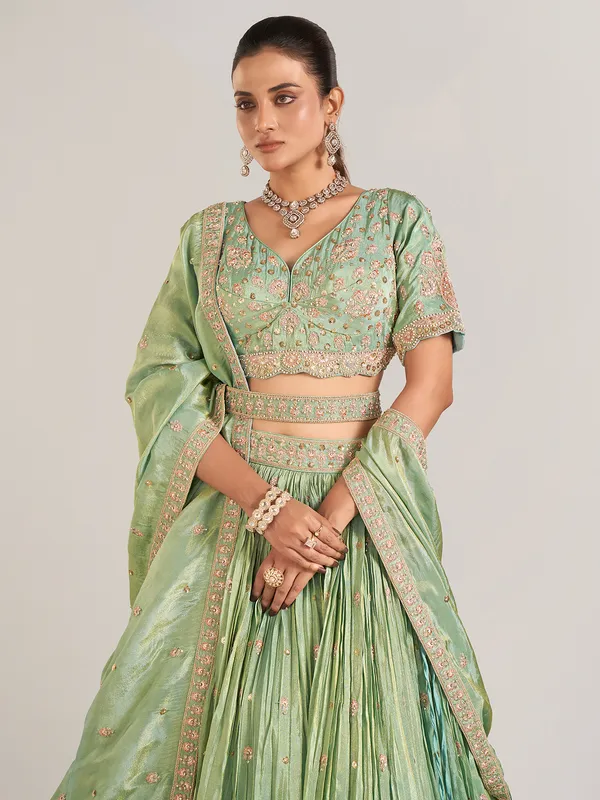 Pista green silk wedding wear lehenga choli