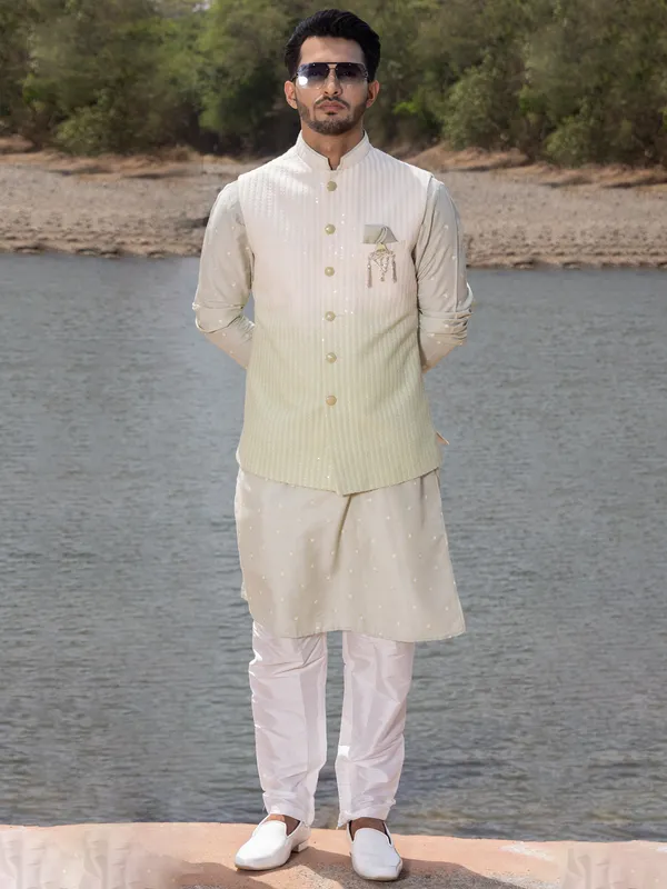 Pista green silk wedding wear waistcoat set