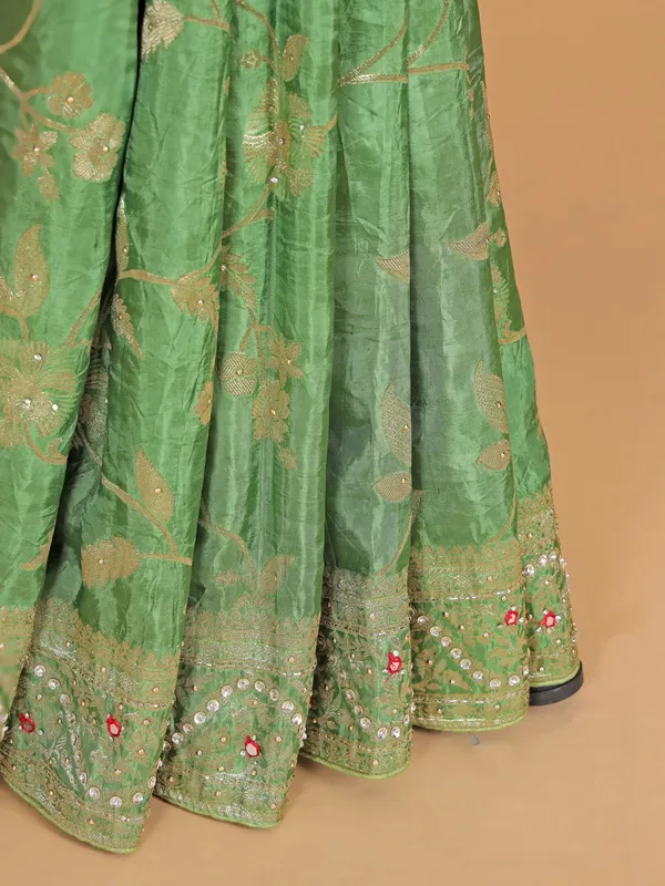 Pista green silk zari weaving saree for women