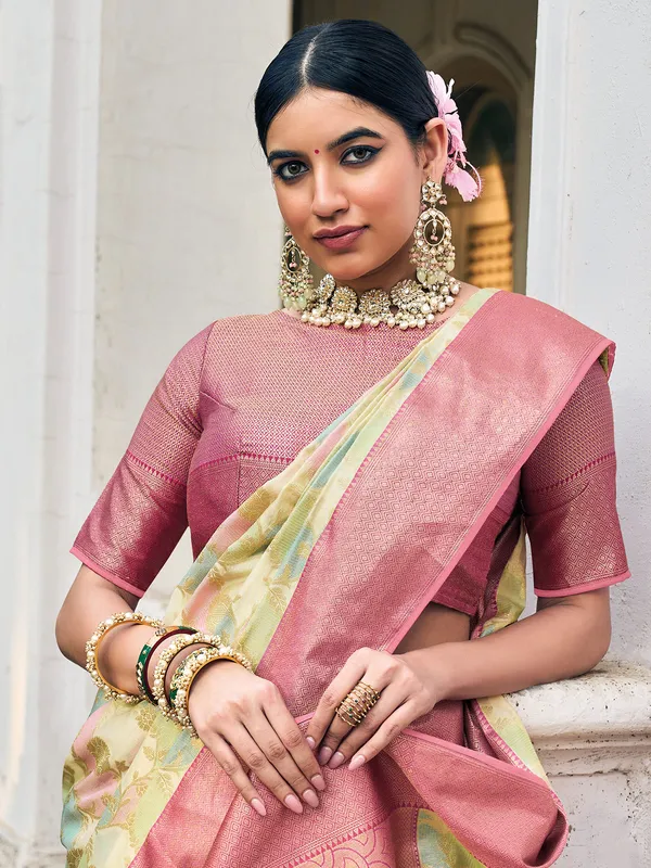 Pista green soft organza saree for wedding