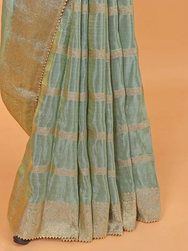 Pista green soft organza saree with ready made blouse