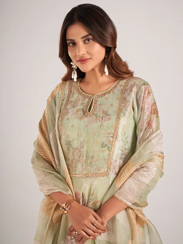 Pista green soft organza wedding wear salwar suit