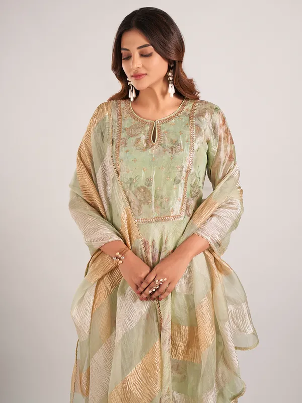 Pista green soft organza wedding wear salwar suit