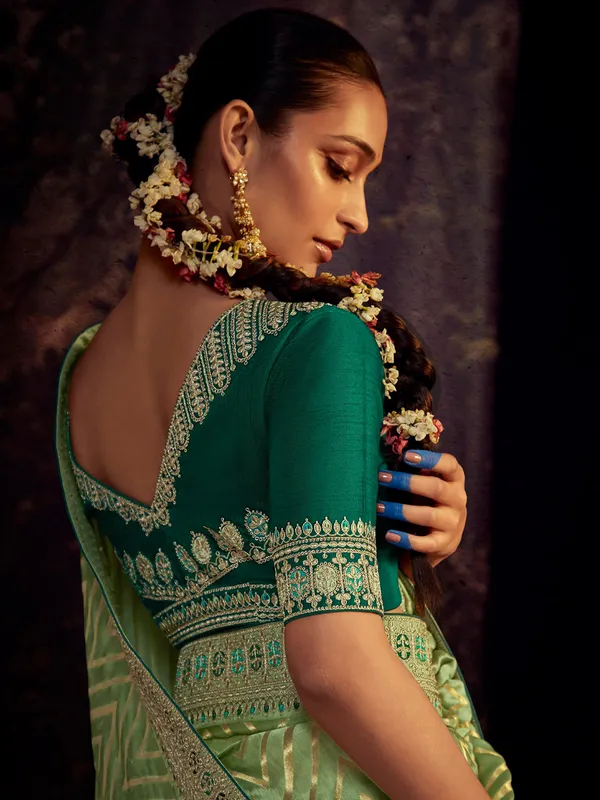 Pista green soft silk zig zag saree