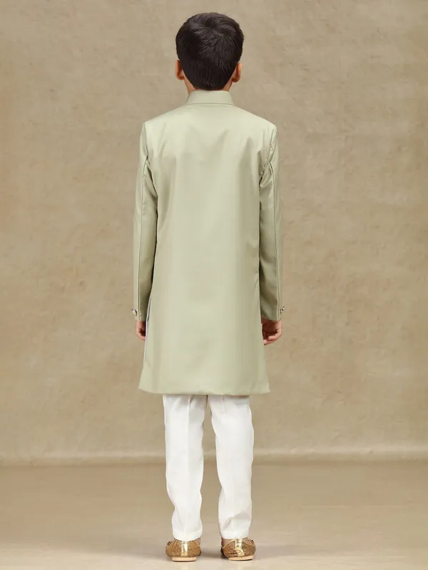 Pista green terry rayon indowestern for boys