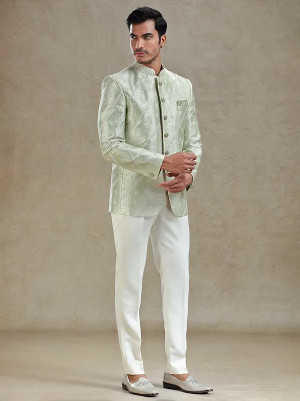 Pista green textured bandh gala jodhopuri suit