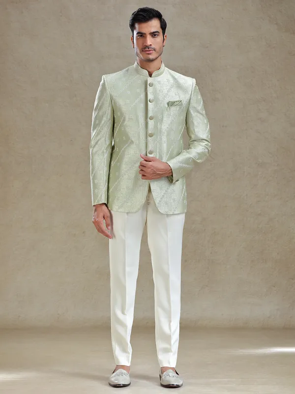 Pista green textured bandh gala jodhopuri suit