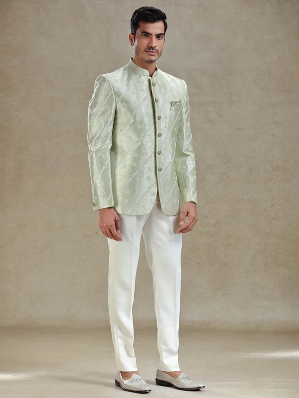 Pista green textured bandh gala jodhopuri suit