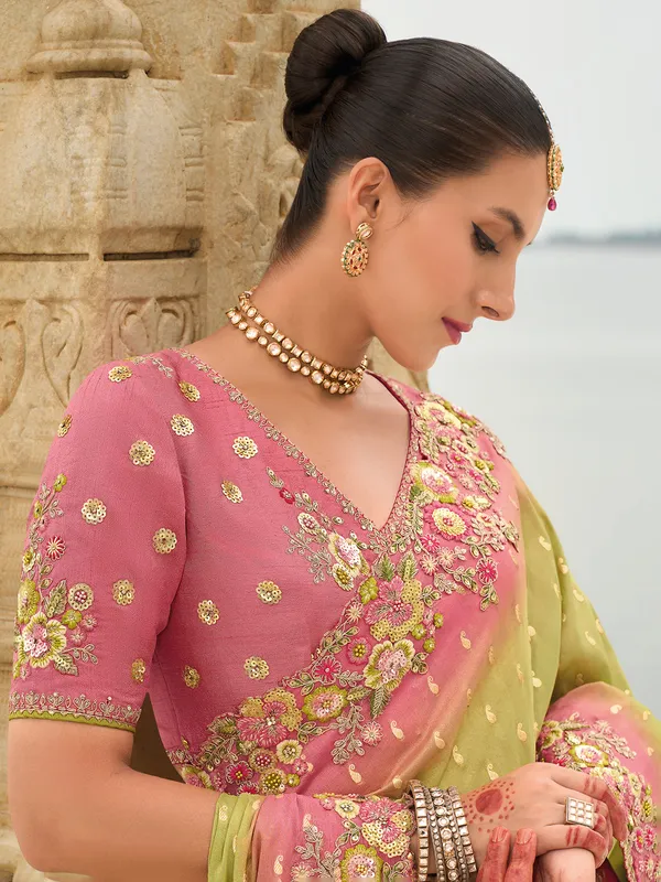 Pista green tissue silk designer saree