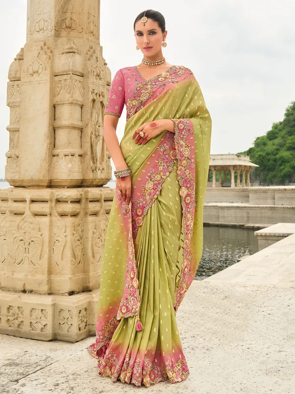 Pista green tissue silk designer saree