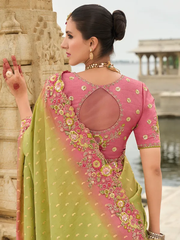 Pista green tissue silk designer saree
