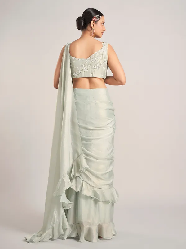 Pista green tissue silk party saree