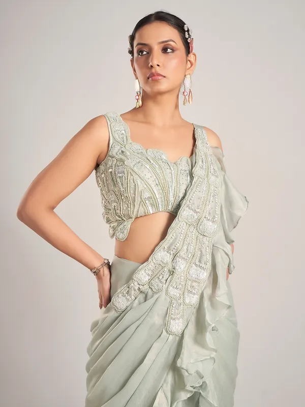 Pista green tissue silk party saree