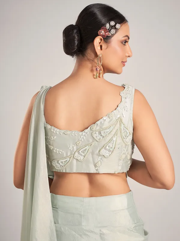Pista green tissue silk party saree