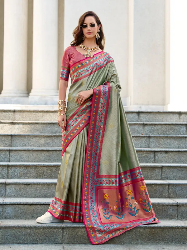 Pista green tissue silk saree for festival