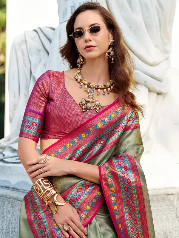 Pista green tissue silk saree for festival