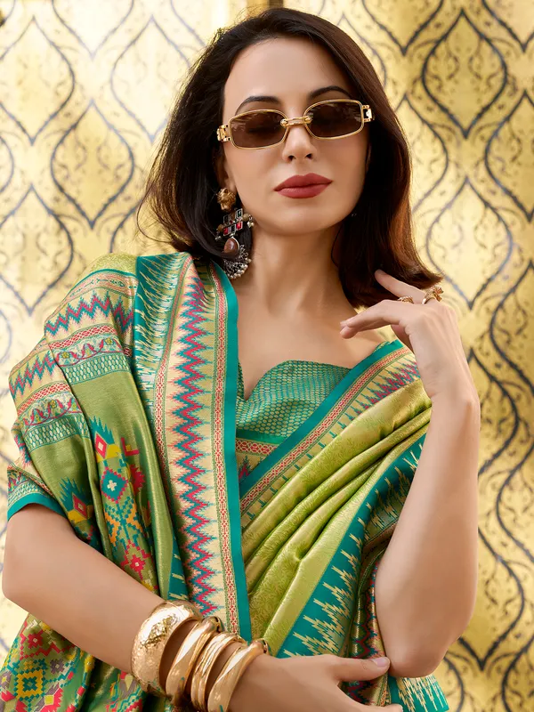 Pista green tissue silk saree for festive