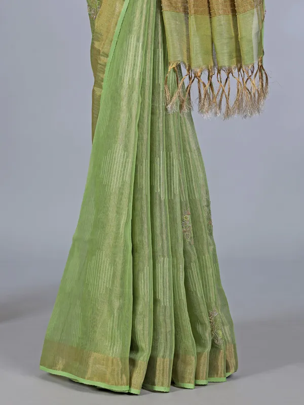 Pista Green tissue silk saree for festive celebration