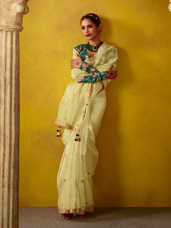 Pista green tissue silk saree for partywear