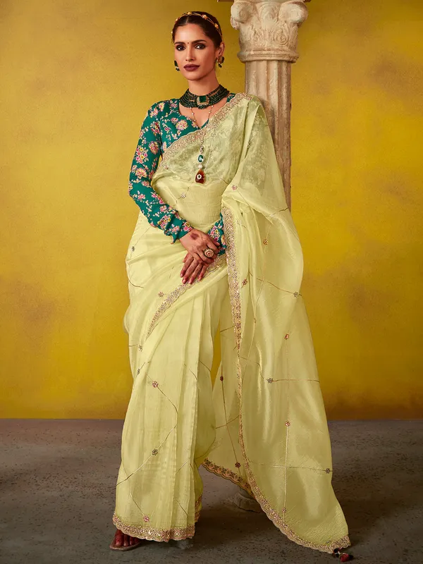 Pista green tissue silk saree for partywear