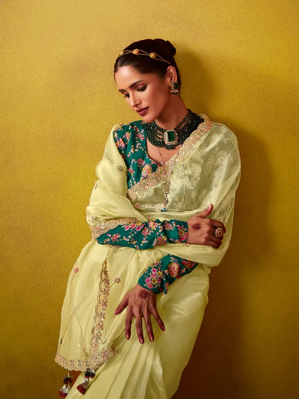 Pista green tissue silk saree for partywear